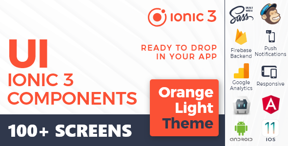 Ionic 3 / Angular 6 UI Theme /  Template App - Multipurpose Starter App - Orange Light