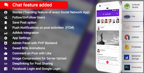 Social Media Android App with Admin | PHP Backend | WeShare
