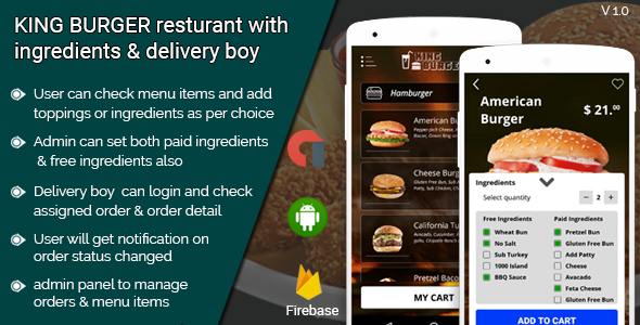 KING BURGER restaurant with delivery boy full android application