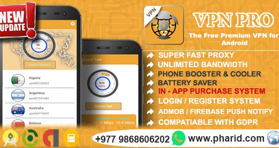 VPN Pro 2019 - Android Free Pro VPN | In-App Purchase, Admin Panel, Login/Register, Admob, Firebase