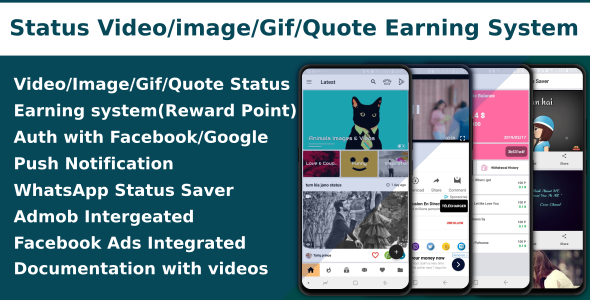 Video/Image/Gif/Quote App With Earning sytem (Reward points)