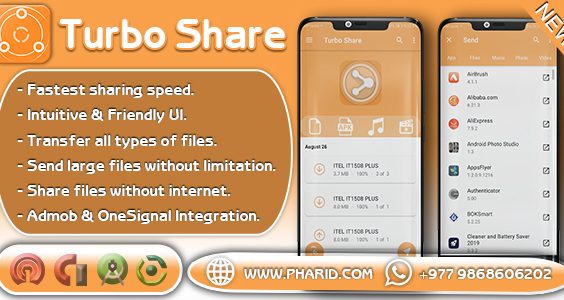 Turbo Share - ShareIt Clone | Transfer & Share | Popular App, Admob & Onesignal Integration