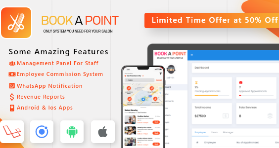 Salon & Spa Appointment Booking Android - iOS App with admin panel - Book A Point