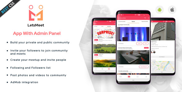 LetsMeet - Android Community & Meetup App + Admin panel