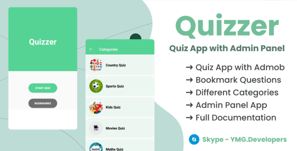 Quizzer - Quiz app with admob ads and Admin App