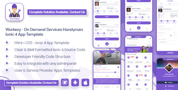 Workezy - Handyman Service Booking App template | ionic 4 | Android App + iOS App