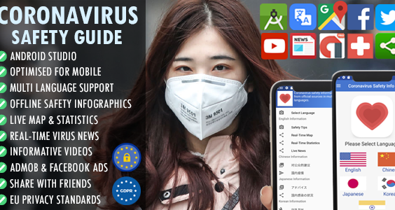CoronaVirus (COVID-19) Safety Guide -  Multi Language + Real-time Map & Stats + Live News + AdMob