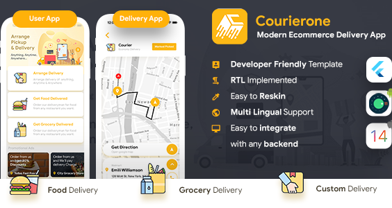 Courier Delivery App |Custom Courier App |2 Apps User App+Delivery App |Flutter Template|Courierone