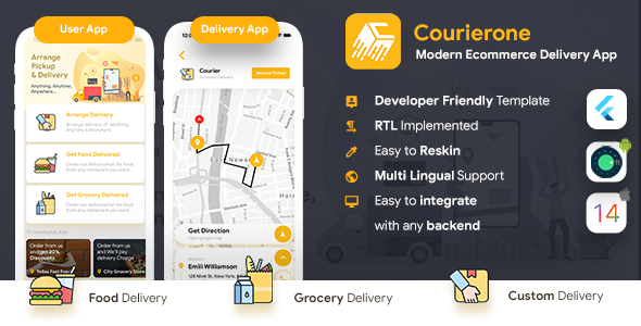 Courier Delivery App |Custom Courier App |2 Apps User App+Delivery App |Flutter Template|Courierone