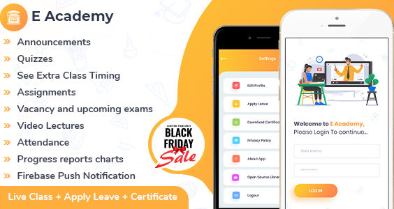 E-Academy - Online Classes / Institute / Tuition And Course Management (Android App + Admin Panel)