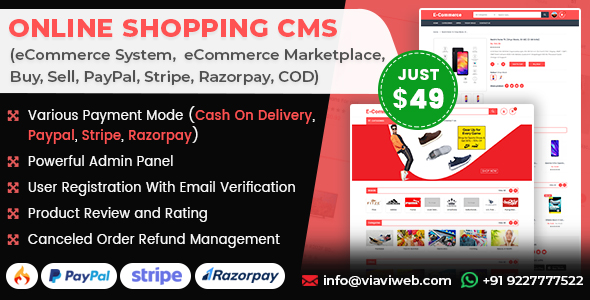 Online Shopping CMS (eCommerce System,  eCommerce Marketplace, Buy, Sell, PayPal, Stripe, COD)