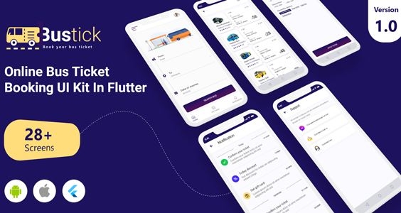 BusTick - Online Bus Ticket Booking App UI Kit in Flutter