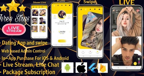 Three stars -live stream Complete Flutter Dating App with Admin