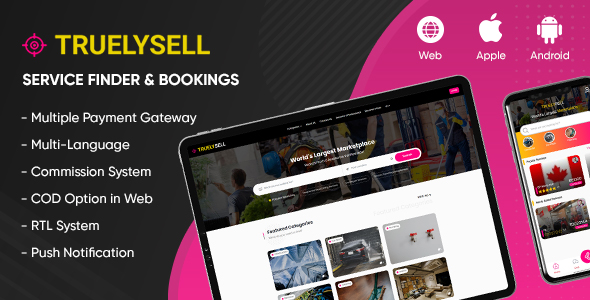 TruelySell - On-demand Service Marketplace, Nearby Service Finder and Bookings (Web + Android + iOS)