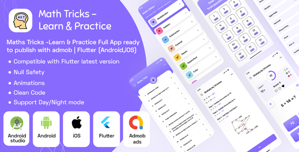 Maths Tricks -Learn & Practice Full App ready to publish with admob ads | Flutter (Android,iOS)