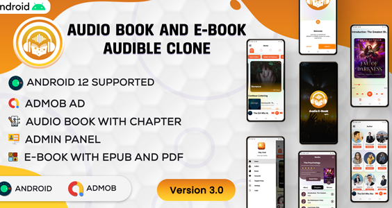 Android Audio Book And E-Book- Audible | Audiobook With Chapter |  Android App | Admob | v3.4