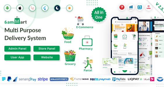 6amMart - Multivendor Food, Grocery, eCommerce, Parcel, Pharmacy delivery app with Admin & Website